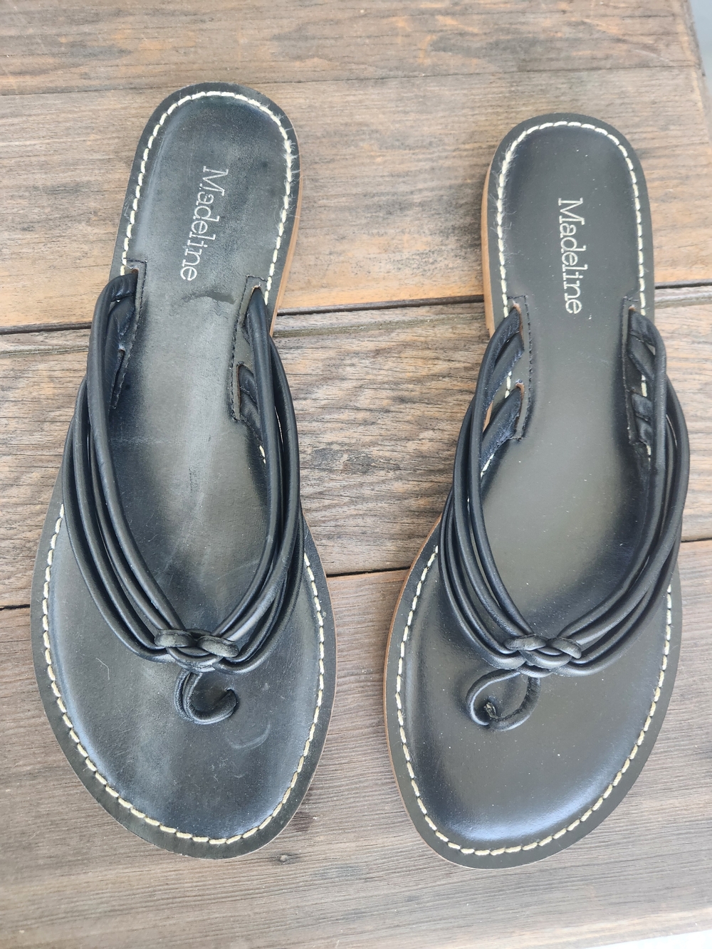 Madeline Black Knot-Strap Leather Slide Sandals